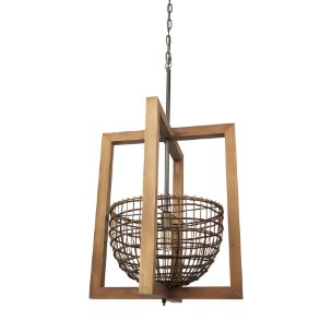 Kiley Warm Wood Basket Lantern Pendant Light 