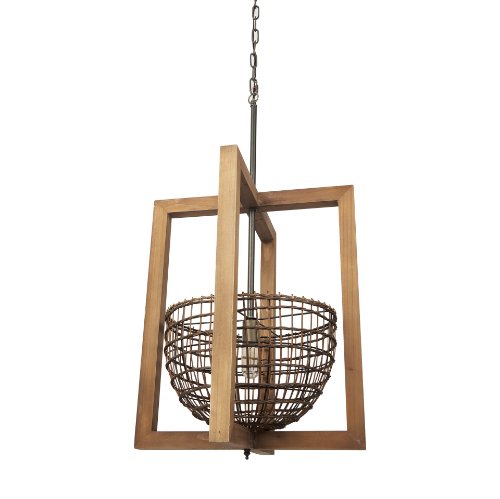 70044 - Kiley Warm Wood Basket Lantern Pendant Light 