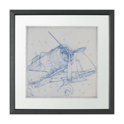 13504 - Airplane Mechanical Sketch I  by Ethan Harper Hand Embellished Framed Art Print Matted under Glass