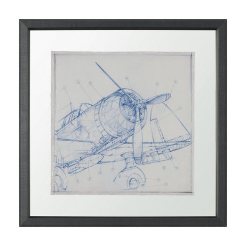 13504 - Airplane Mechanical Sketch I  by Ethan Harper Hand Embellished Framed Art Print Matted under Glass