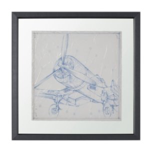 Airplane Mechanical Sketch II by Ethan Harper Hand Embellished Framed Art Print Matted under Glass