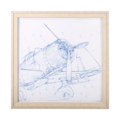 13506 - Airplane Mechanical Sketch I  by Ethan Harper a Hand Embellished Textured Framed Art Print
