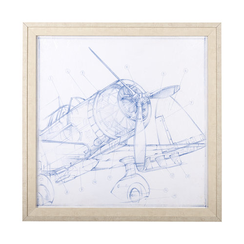 13506 - Airplane Mechanical Sketch I  by Ethan Harper a Hand Embellished Textured Framed Art Print