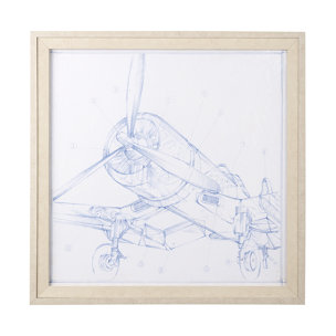 Airplane Mechanical Sketch II by Ethan Harper a Hand Embellished Textured Framed Art Print
