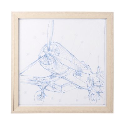13507 - Airplane Mechanical Sketch II by Ethan Harper a Hand Embellished Textured Framed Art Print