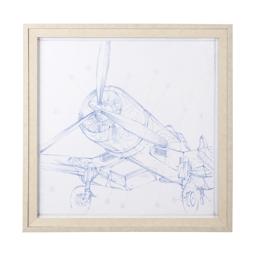 13507 - Airplane Mechanical Sketch II by Ethan Harper a Hand Embellished Textured Framed Art Print