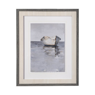 Boat on the Horizon I by Ethan Harper Hand Embellished Textured Framed Art Print Matted under Glass