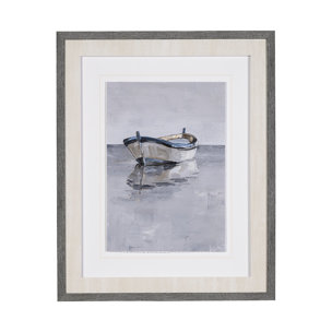 Boat on the Horizon II by Ethan Harper Hand Embellished Textured Framed Art Print Matted under Glass