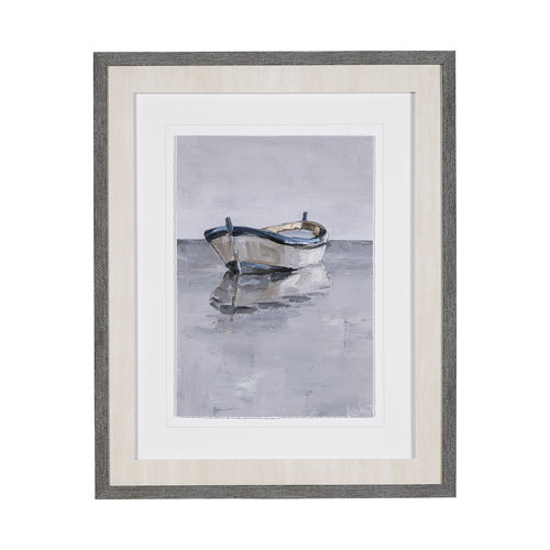 13524 - Boat on the Horizon II by Ethan Harper Hand Embellished Textured Framed Art Print Matted under Glass