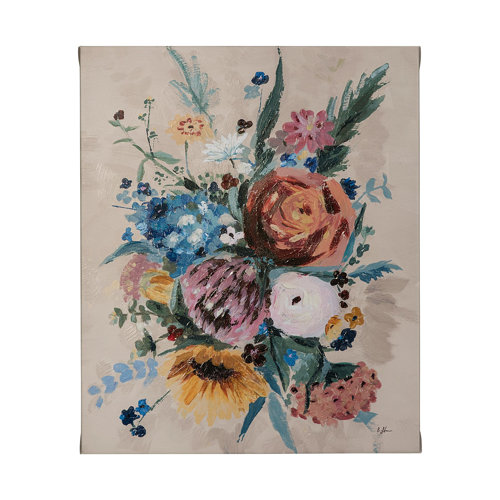101852-L - Farmhouse Flowers II by Barbara Fleming a Hand Embellished Textured Canvas