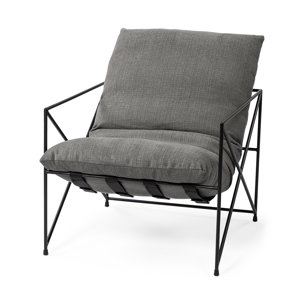 Leonidas 28.5L x 29.5W x 34.0H  Grey Fabric Wrap Black Metal Frame Accent Chair