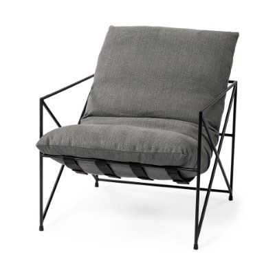 69137 - Leonidas 28.5L x 29.5W x 34.0H  Grey Fabric Wrap Black Metal Frame Accent Chair