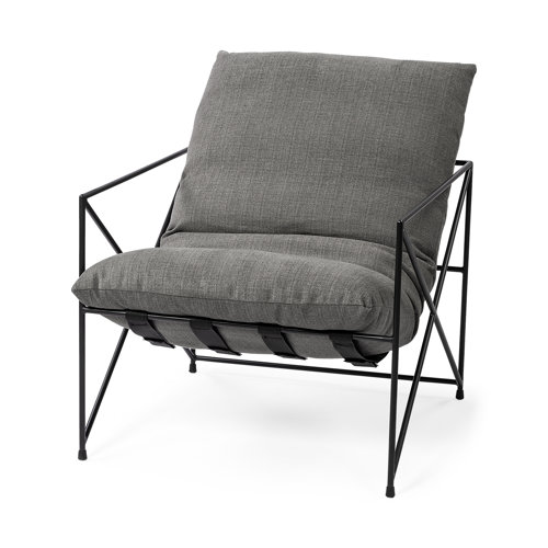 69137 - Leonidas 28.5L x 29.5W x 34.0H  Grey Fabric Wrap Black Metal Frame Accent Chair