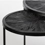 68987 - Chakra 19.7" Set of Two Round Dark Wood Top Black Frame Accent Tables
