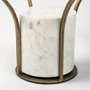 69052-AB - Jacinta 36" Round Glass Top Metal and Marble Pedestal Coffee Table