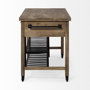 67103 - Stuart I Brown Solid Wood Top Two-Tier Black Metal Rolling Kitchen Island 