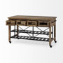 67103 - Stuart I Brown Solid Wood Top Two-Tier Black Metal Rolling Kitchen Island 