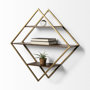 68006 - Neil I Diamond Shape Wall Mounted Brass Frame w Three Wood Wall Shelves