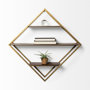 68006 - Neil I Diamond Shape Wall Mounted Brass Frame w Three Wood Wall Shelves