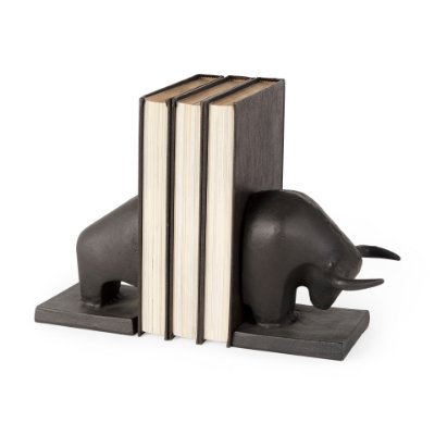 69065 - Tauro III (Set of 2) 10L x 5W Black Cast Aluminum Raging Bull Bookends