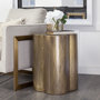 67094 - Quatrefoil 18L x 18W Gold Flower W/ Wooden Top Brass Cladding Accent Table 