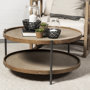 68542 - Kade 33" Round Brown Table Gray Metal Frame Two-Tier Coffee Table