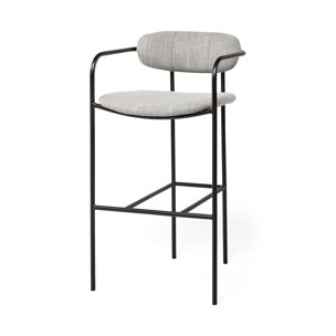 Parker Low Back 30.25in Seat Bar Stool | Gray Fabric w/ Black Metal