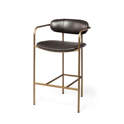 69362 - Parker Brown Faux Leather Seat Gold Metal Counter Stool