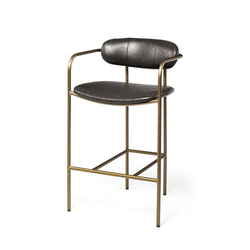 69362 - Parker Brown Faux Leather Seat Gold Metal Counter Stool