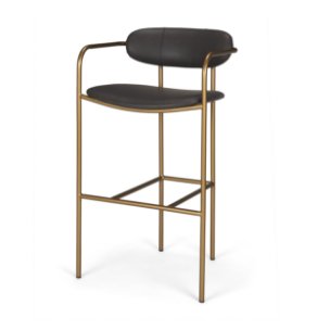 Parker Backless 40in Seat Bar Stool | Brown Faux Leather w/ Gold Metal