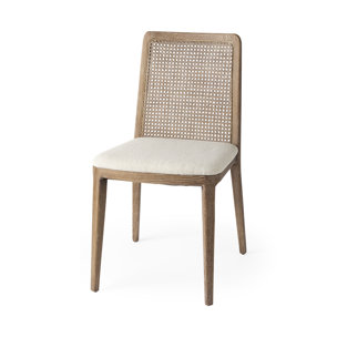 Clara Cane Back Dining Side Chair | Cream Fabric w/ Brown Wood