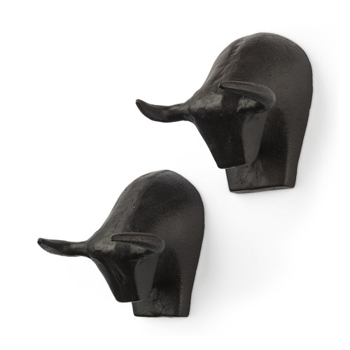 69077 - Tauro IV (Set of 2) Black Cast Aluminum Raging Bull Wall Decor