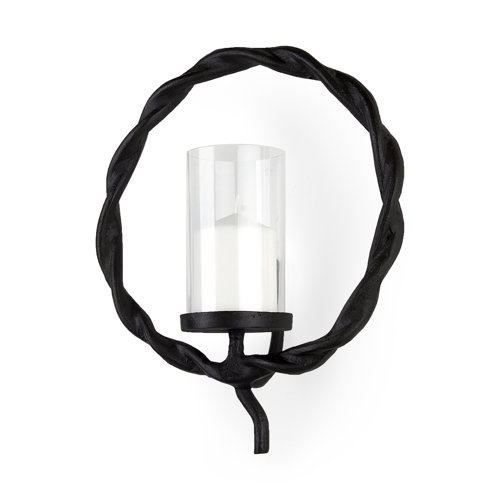 69081 - Rizwan 12.0L x 14.0W x 4.5H Black Aluminum Braided Circular Candle Holder