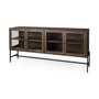 69293 - Arelius 70L x 18.75W x 32H Medium Brown, Black Metal Base w/ 4 Glass Door Cabinets Sideboard