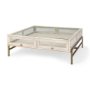 69298 - Arelius 42" Square Glass-Top White Wood w/ Gold Metal Base Display Coffee Table