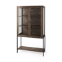 69299 - Arelius 36L x 18.75W x 63H Medium Brown Wood W/ Black Metal Base Display Cabinet