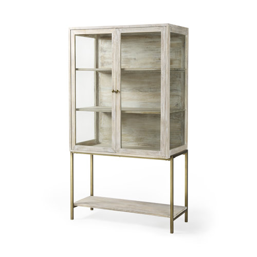 69301 - Arelius 36L x 18.75W x 63H White Wood W/ Gold Metal Base Display Cabinet