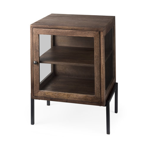 69302 - Arelius 20L x 18W x 26H  Medium Brown Wood W/ Black Metal Frame End/Side Table 