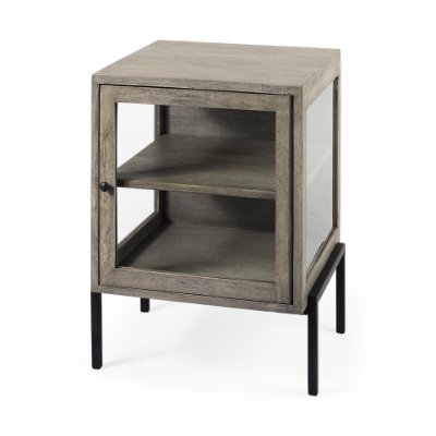 69303 -  Arelius 20L x 18W x 26H Gray Wood W/ Black Metal Frame End/Side Table
