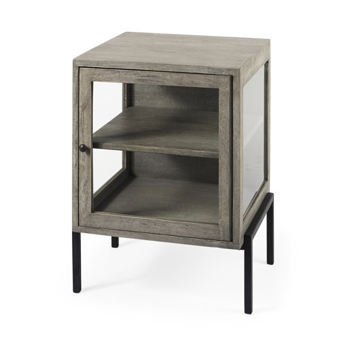 69303 -  Arelius 20L x 18W x 26H Gray Wood W/ Black Metal Frame End/Side Table