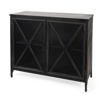 69129 - Poppy III 40L x 16W Black Metal With Glass Door Accent Cabinet