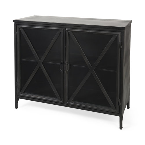 69129 - Poppy III 40L x 16W Black Metal With Glass Door Accent Cabinet