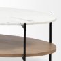 68489-AB - Larkin 48" Oval White Marble Top and Solid Wood Shelf w/ Black Metal Frame Coffee Table