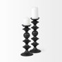 68559 - Candelero II Large Black Metal Grooved Table Candle Holder 