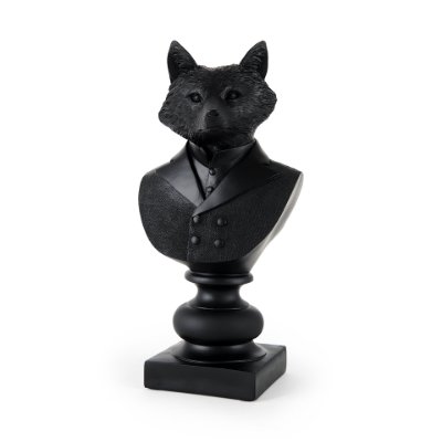 69287 - Murray 13H Black Painted Resin Fox in a Suit Bust
