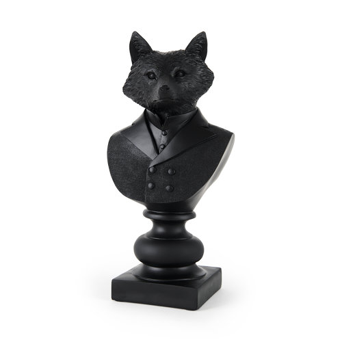 69287 - Murray 13H Black Painted Resin Fox in a Suit Bust