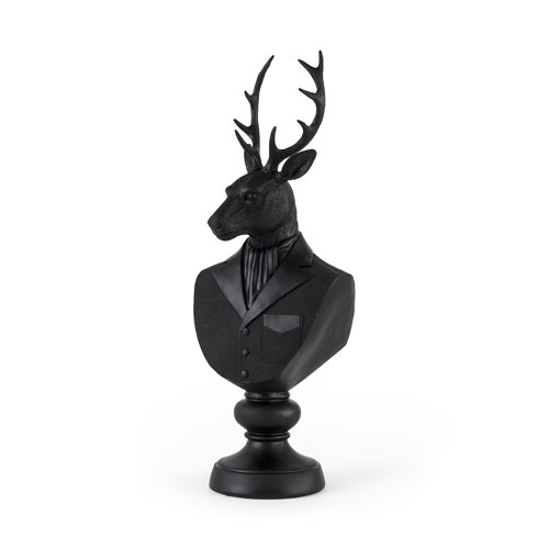 69288 - Mozart 22.5H Black Painted Resin Deer In A Suit Bust