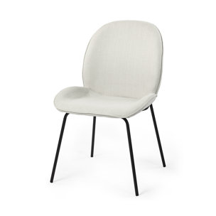 Inala Curved Back Dining Side Chair | White Fabric w/ Black Metal