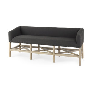 Bergen 60.0L x 19.0W x 25.5H Dark Gray Fabric W/ Light Brown Wooden Base Accent Bench