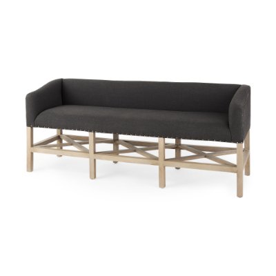 69383 - Bergen 60.0L x 19.0W x 25.5H Dark Gray Fabric W/ Light Brown Wooden Base Accent Bench